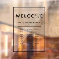 Modern Dentist Storefront Open Hours Tooth Logo Window Cling