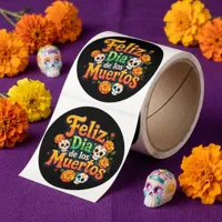 Colorful Day of the Dead Candy Skulls Marigolds Classic Round Sticker
