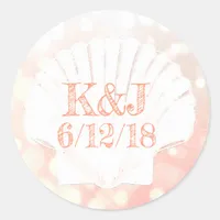 Coral and White Seashell Seaside Wedding Stickers