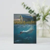 Surreal Art Swimming With Sharks on the Prairie  Postcard