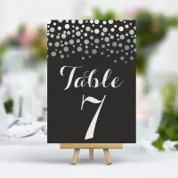 Silver Confetti Elegant Black Table Number