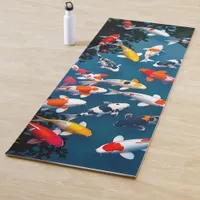 Bird's Eye View of Colorful Koi Fish Pond Yoga Mat