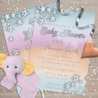 Silver Stars On Pastel Ombre Baby Shower Invitation