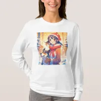 Beautiful Anime Girl with Husky Dog Christmas T-Shirt