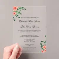 Greenery Simple Peach Flowers Wedding invitations