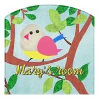 Sweet colors Naive Bird in a tree personalizable Door Sign