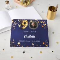 90th Birthday navy blue gold stars photo Guest Book