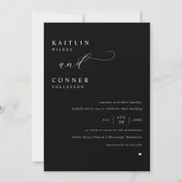 Elegant Black with White Text Wedding Invitation