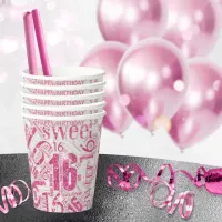 Sweet Sixteen Sparkle Word Cloud Pink ID265 Paper Cups