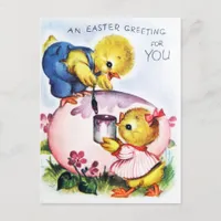 Retro an Easter Greeting to You Chicks and Egg Postcard