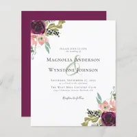 Budget Burgundy Floral Wedding Invitation