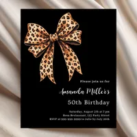 Black leopard print bow brown birthday invitation