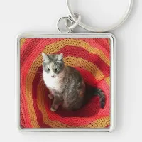 Pearl Cat on Afghan Keychain