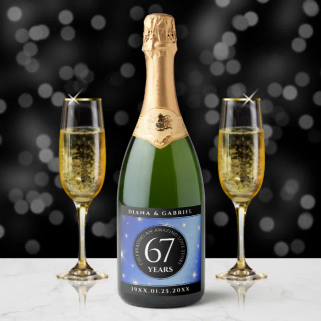 Elegant 67th Star Sapphire Wedding Anniversary Sparkling Wine Label