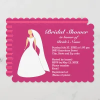 Bride in Gown Bridal Dark Pink Bridal Shower Invitation