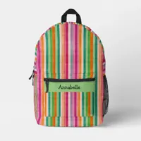 Red and Green Vibrant Stripe  Printed Backpack