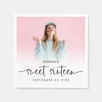 Photo Overlay Name Date Script Sweet Sixteen  Napkins