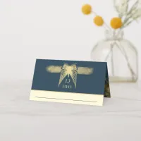 Art Deco Butterfly Wedding Antique Gold Blue Tent Place Card