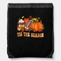 Pumpkin Spice Football Tis The Season Drawstring Bag