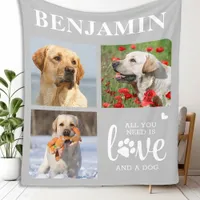 Dog Lover Personalized 3 Pet Photo Collage  Fleece Blanket
