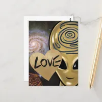 Gold Alien Love Postcard