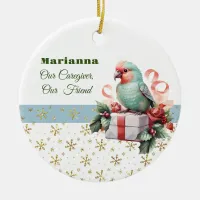 Bird and Gifts Blue Caregiver Round Ornament