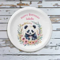 Panda Bear in Flowers Girl's Birthday Personalized Paper Plates