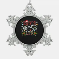 Let's Get Lit Drinking Santa Christmas Lights Snowflake Pewter Christmas Ornament