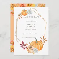 Rustic Watercolor Orange Pumpkins Fall Wedding Announcement