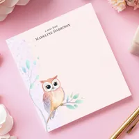 Watercolor Owl Branch Personalized Name Notepad