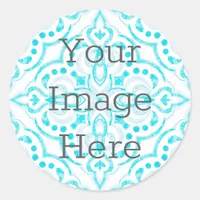 Create Your Own Teal Blue Watercolor Medallion Classic Round Sticker