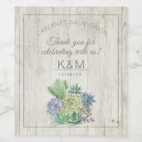 Succulents and Rustic Wood Wedding ID515 Wine Label