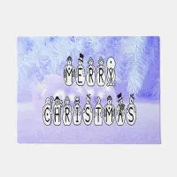 Merry Christmas Snow People Font, Blue Tint Snow Doormat