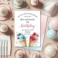 Twins Boy And Girl Ice Cream Cool Birthday Party Invitation