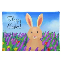 Cute Easter bunny in the flowers Cloth Placemat