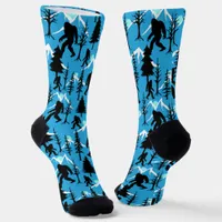 Sasquatch Squatchin in the Woods Bigfoot Blue Socks