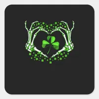 Skeleton Hand Heart Shamrock St Patricks Day Paddy Square Sticker