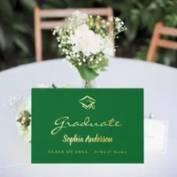 Forest green gold name script cap Graduation Foil Guest Book