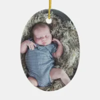 Baby's First Christmas Baby Photo Blue Christmas Ceramic Ornament