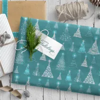 Sparkling Christmas Trees Pattern Teal ID844 Wrapping Paper