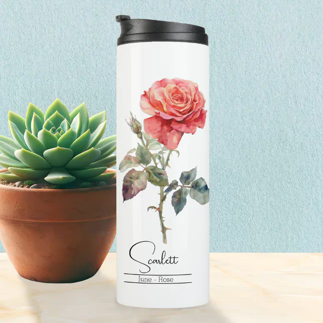 Birth Month Flower June Rose Thermal Tumbler