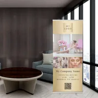 Gold photo QR code website business logo Retractable Banner