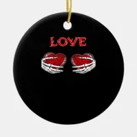 Skeleton Hands Heart Funny Design Ceramic Ornament