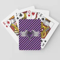 Goth Purple Heart with Angel Wings Playing Cards