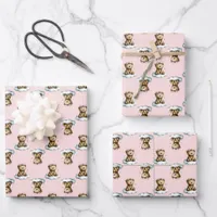 Cute Teddy Bear on a Cloud Pink Hair Bow Wrapping Paper Sheets