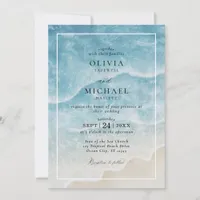 Watercolor Ocean Beach Elegant Wedding Invitation