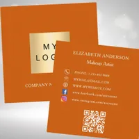 Logo QR code social media burnt orange Square Business Card