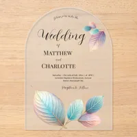 Ethereal Beauty Soft Tone Whimsical Pastel Leaves Acrylic Invitations