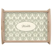 Green Damask Serving Tray