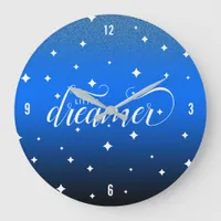 Cute Ombre Midnight Blue Starry Little Dreamer Large Clock